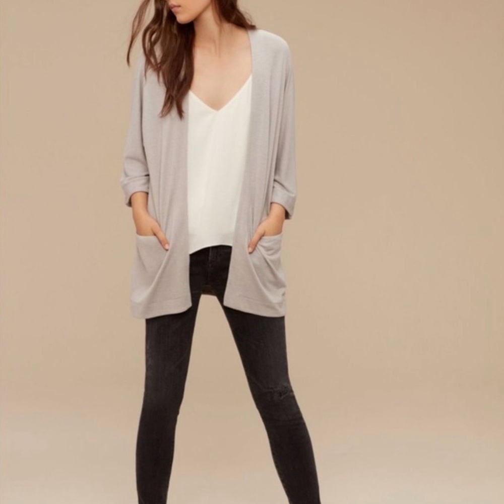 Aritzia Wilfred Light Gray Open-Front Cardigan